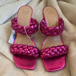 A New Day, Basil Heels, metallic pink. NWT- SOLD OUT.